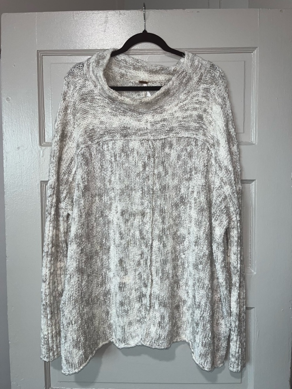 Free People Marled Cowl Neck Sweater - Cream and Grey
